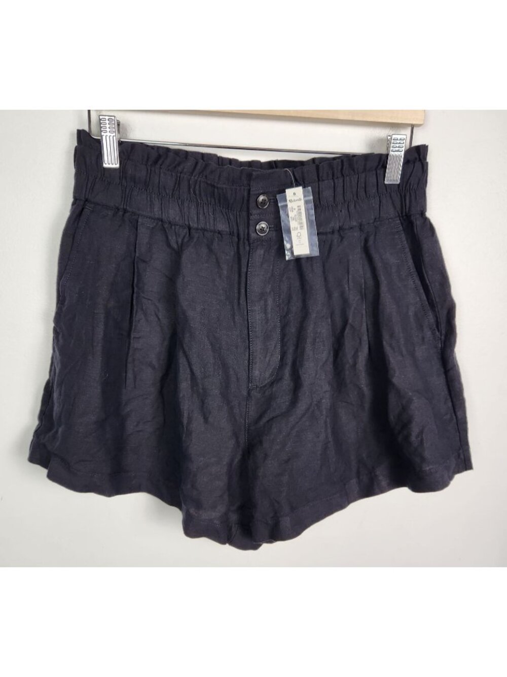 Madewell Women's Sz. M Black Linen-Blend Pull-On Paperbag Shorts NWT
